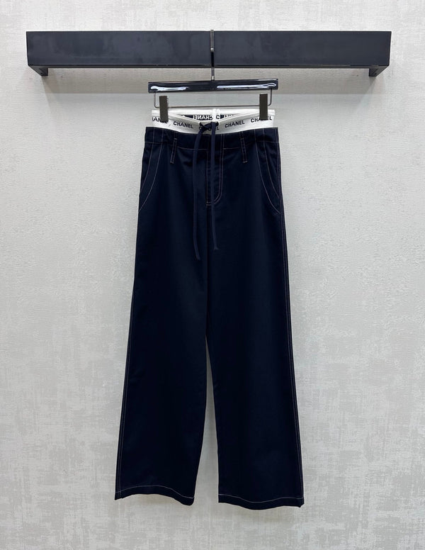 CC Drawstring Webbing Trousers Coton Tencel Bleu marine 350184