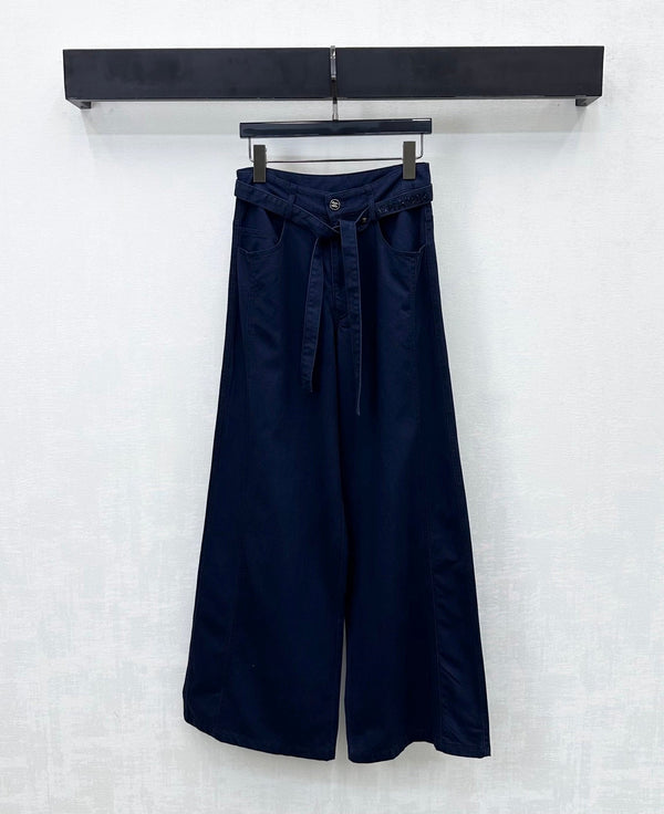 Pantalon large CC en coton et lyocell bleu marine 350200