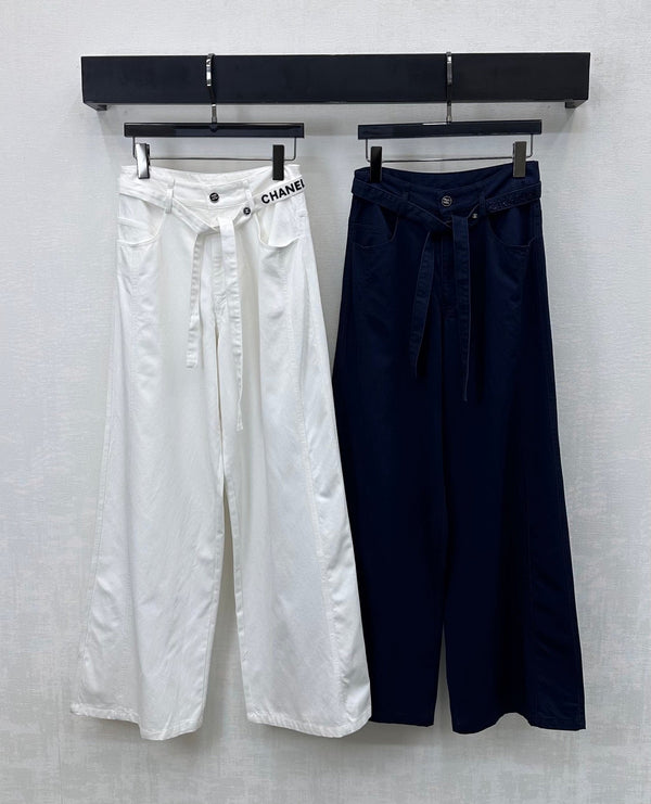 Pantalon large CC en coton et lyocell bleu marine 350200