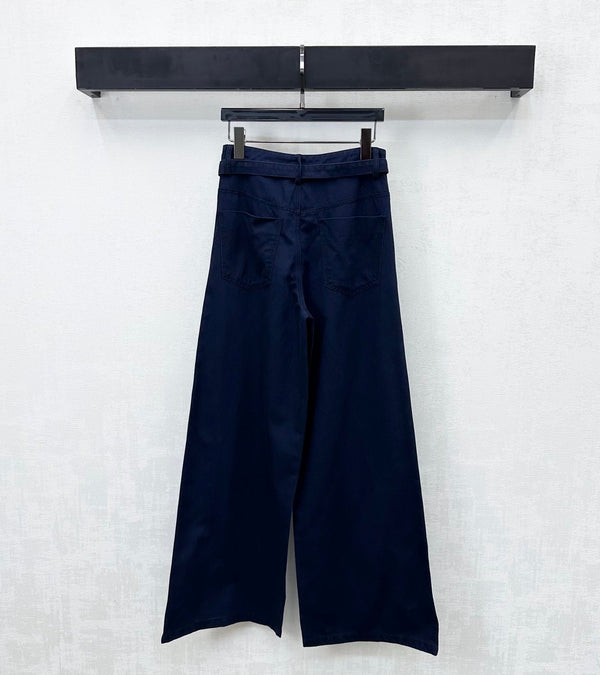 Pantalon large CC en coton et lyocell bleu marine 350200
