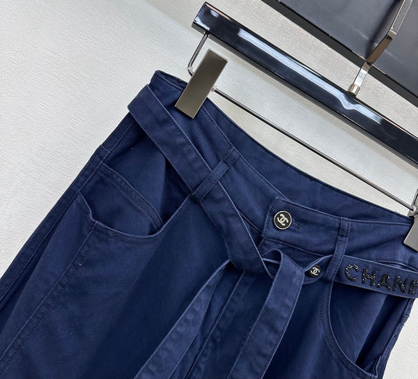 Pantalon large CC en coton et lyocell bleu marine 350200