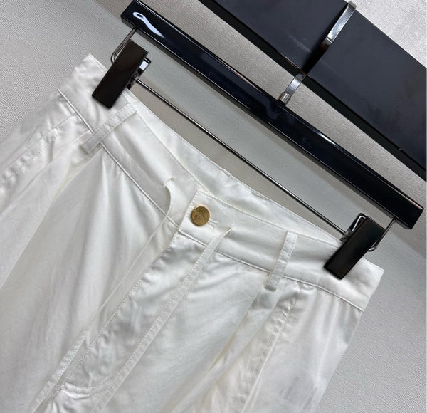 Miu Track Pants White Cotton Tencel Fabric 350246