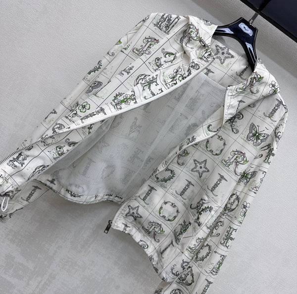 CD 26s Monogrammed Hoodie Set White Green Polyester Fiber