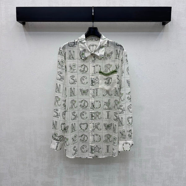 CD 26s Chemise à manches longues monogrammée Blanc Vert Fibre de polyester