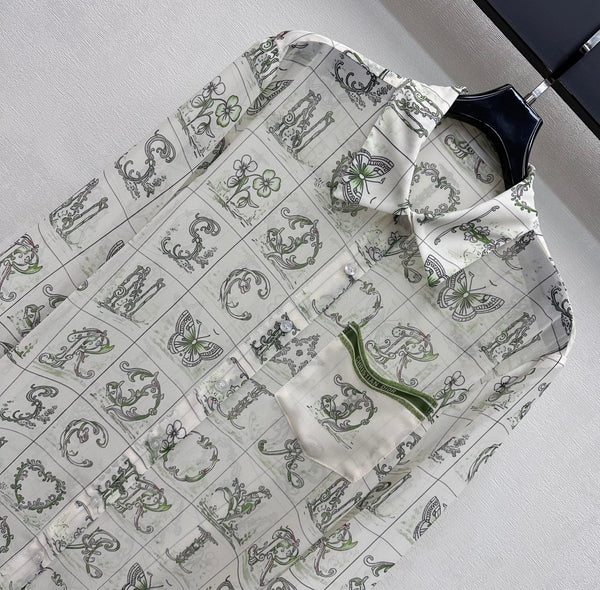 CD 26s Chemise à manches longues monogrammée Blanc Vert Fibre de polyester