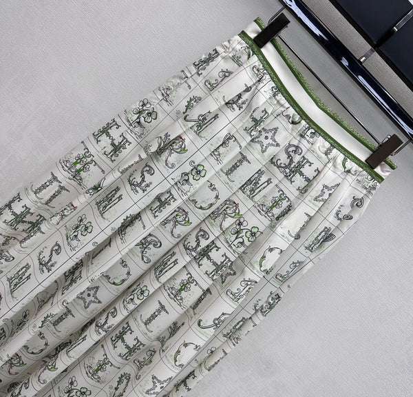 CD 26s Monogrammed Midi Skirt White Green Polyester Fiber