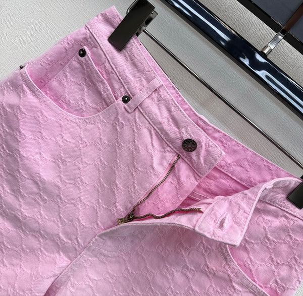 GG 26s Jacquard Straight Leg Shorts Hot Pink Denim 363930