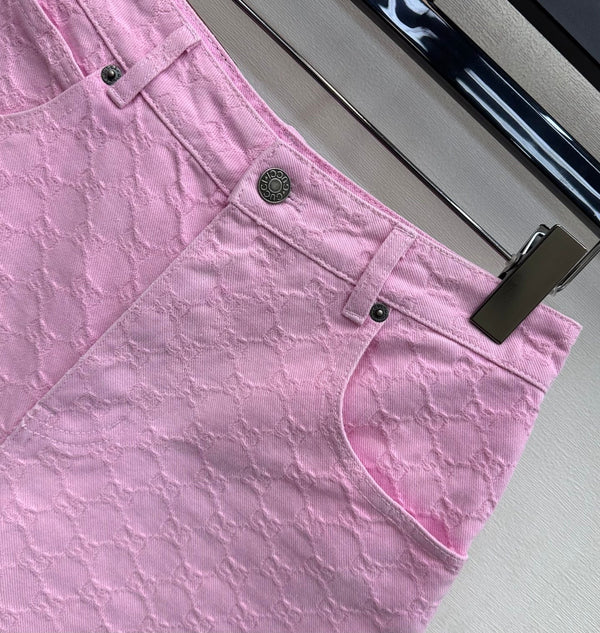 GG 26s Jacquard Straight Leg Shorts Hot Pink Denim 363930