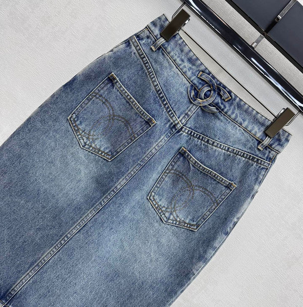 CC 26s Jupe midi en jean patchwork bleu 363947