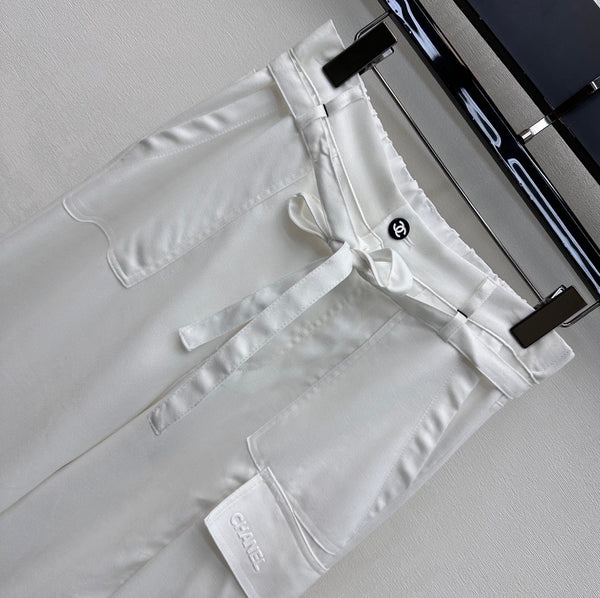 CC 26s Pantalon droit en lin, rayonne et polyester blanc 363900