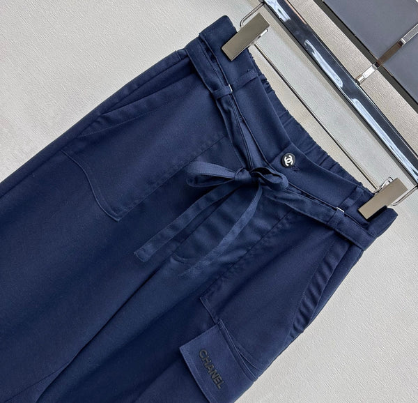 CC 26s Pantalon droit Bleu Marine Lin Rayonne Polyester 363902