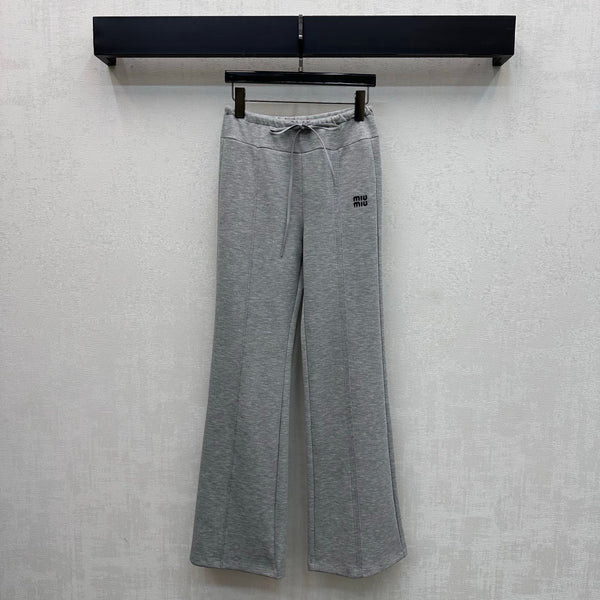 Miu 26s Drawstring Flared Trousers Grey Polyester 363803