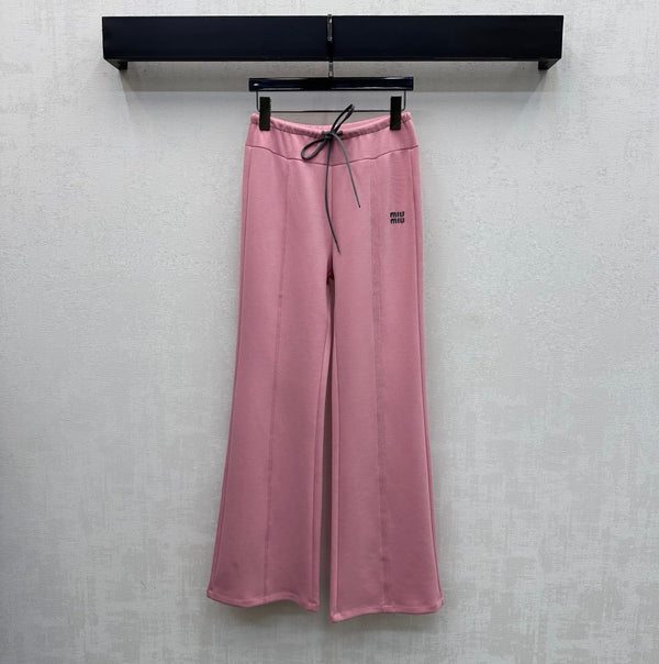 Miu 26s Drawstring Flared Trousers Pink Polyester 363801