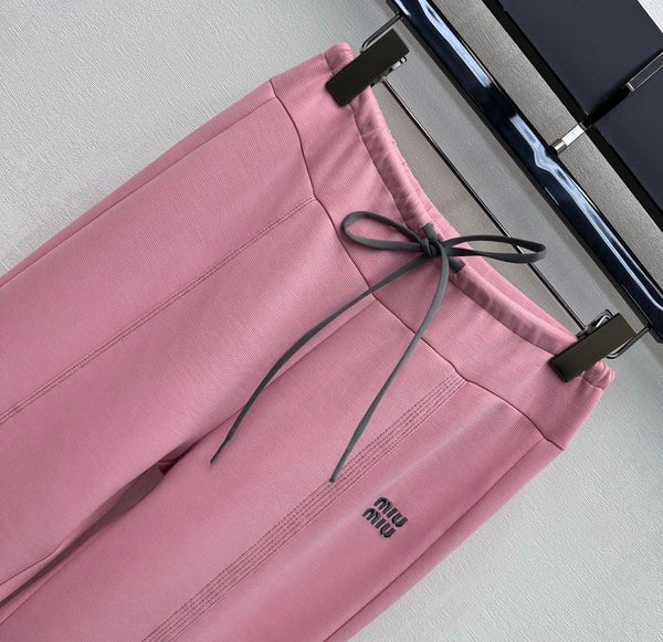 Miu 26s Drawstring Flared Trousers Pink Polyester 363801