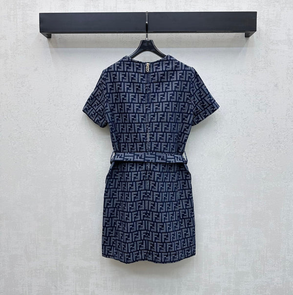 Fendi 26s Dress Grey Blue Jacquard Denim 366967