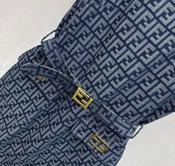 Fendi 26s Dress Grey Blue Jacquard Denim 366967