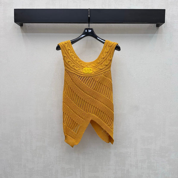 CD Irregular Knitted Vest Golden-Ochre Flax Acrylique Lyocell 378355