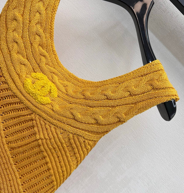 CD Irregular Knitted Vest Golden-Ochre Flax Acrylique Lyocell 378355