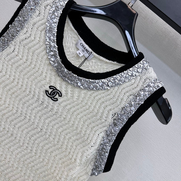 CC 26s Knit Vest White Wool Polyester 378379