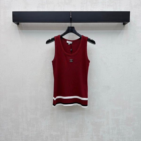 CC Striped Knit Vest Red Wool Nylon 378300