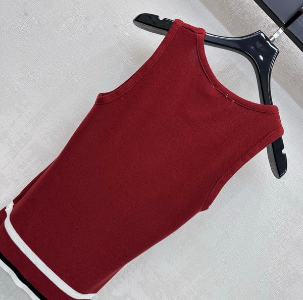 CC Striped Knit Vest Red Wool Nylon 378300