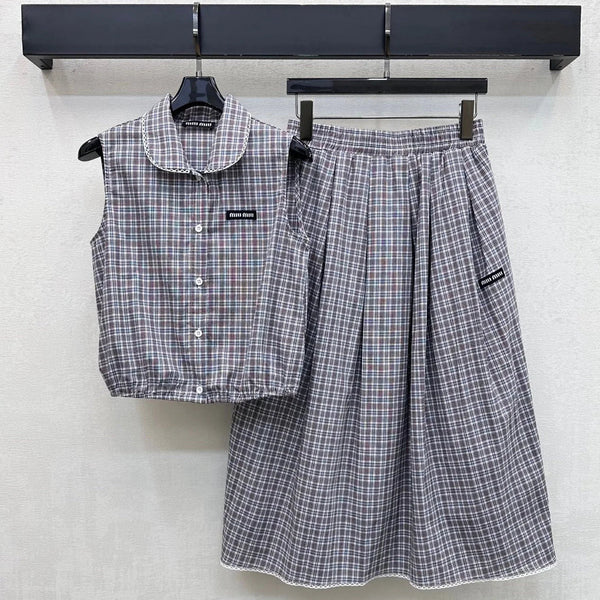 Miu 2026 Plaid Set Gray Cotton 410726