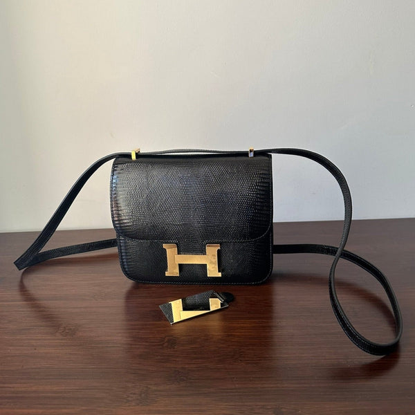 CONSTANCE 18 BLACK LIZARD GOLD HARDWARE 