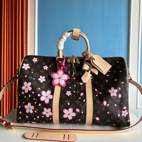LV x TM Keepall Bandoulière 45cm Sakura Brown Monogram canvas
