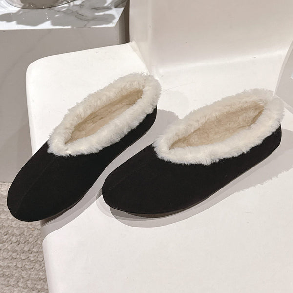 The Row 2025 Chaussures plates doublées de fourrure Mélange noir Daim blanc Laine 560505