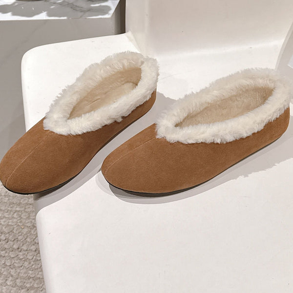 The Row 2025 Chaussures plates doublées fourrure Marron clair et Blanc Daim Laine 560507