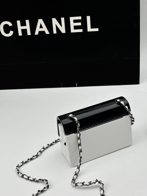 CC Evening Bag White Black Acrylic