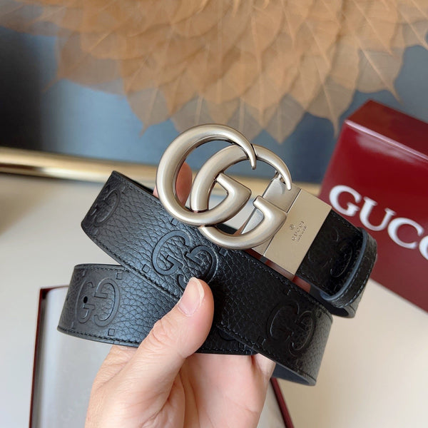 DOUBLE G MARMONT SLIVER BUCKLE 37MM BLACK EMBOSSED LEATHER