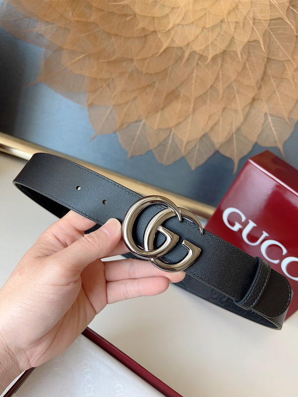 DOUBLE G MARMONT BLUNT COPPER BUCKLE 37MM BLACK EMBOSSED LEATHER