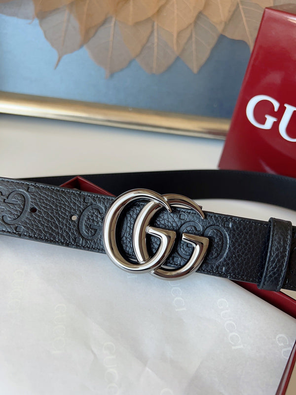 DOUBLE G MARMONT BLUNT COPPER BUCKLE 37MM BLACK EMBOSSED LEATHER
