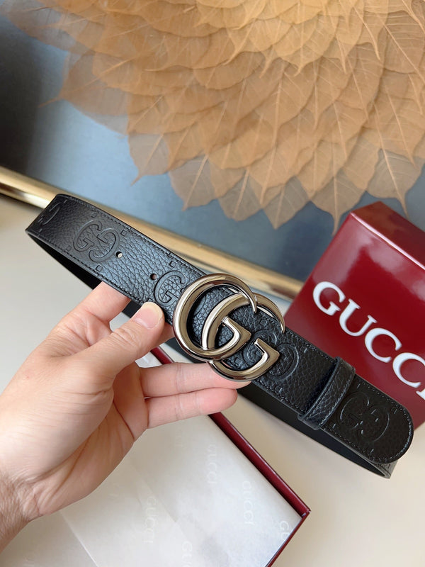 DOUBLE G MARMONT BLUNT COPPER BUCKLE 37MM BLACK EMBOSSED LEATHER