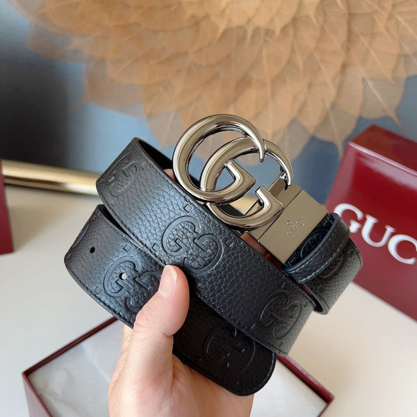 DOUBLE G MARMONT BLUNT COPPER BUCKLE 37MM BLACK EMBOSSED LEATHER