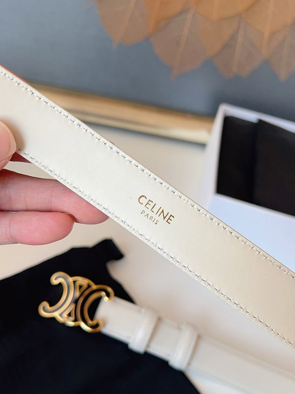 CL Ceinture Triomphe émaillée noire 25mm en cuir de vachette blanc 616415