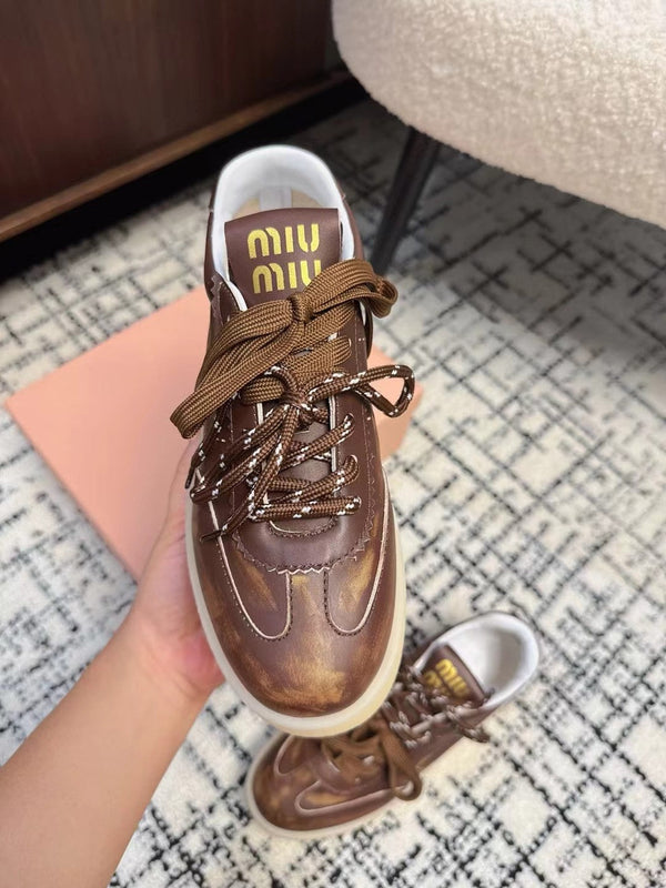 Sneakers Miu Balance in pelle marrone scuro