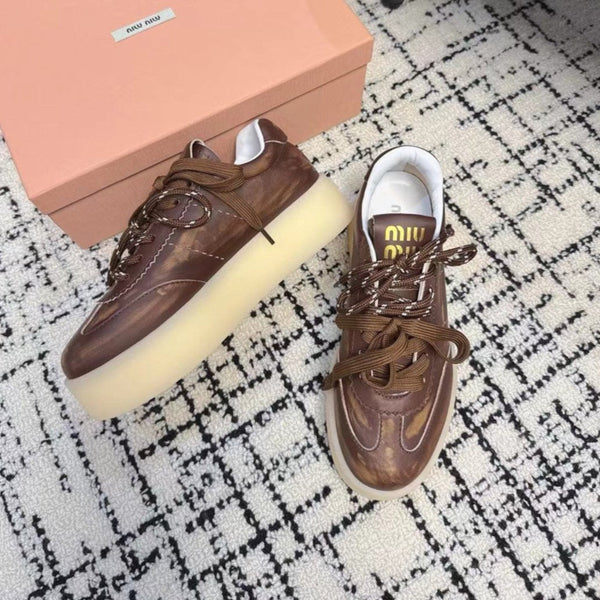 Sneakers Miu Balance in pelle marrone scuro