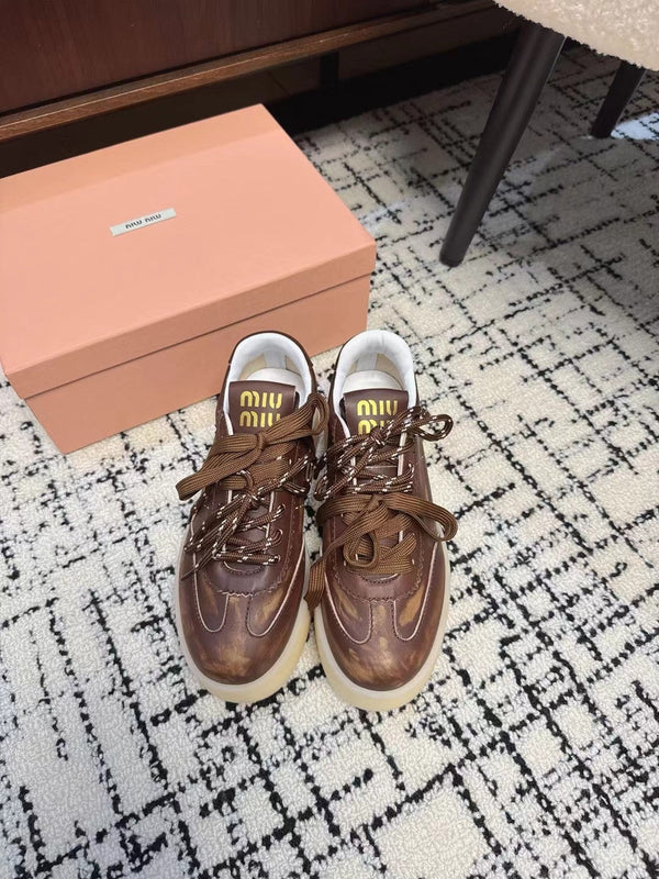 Sneakers Miu Balance in pelle marrone scuro