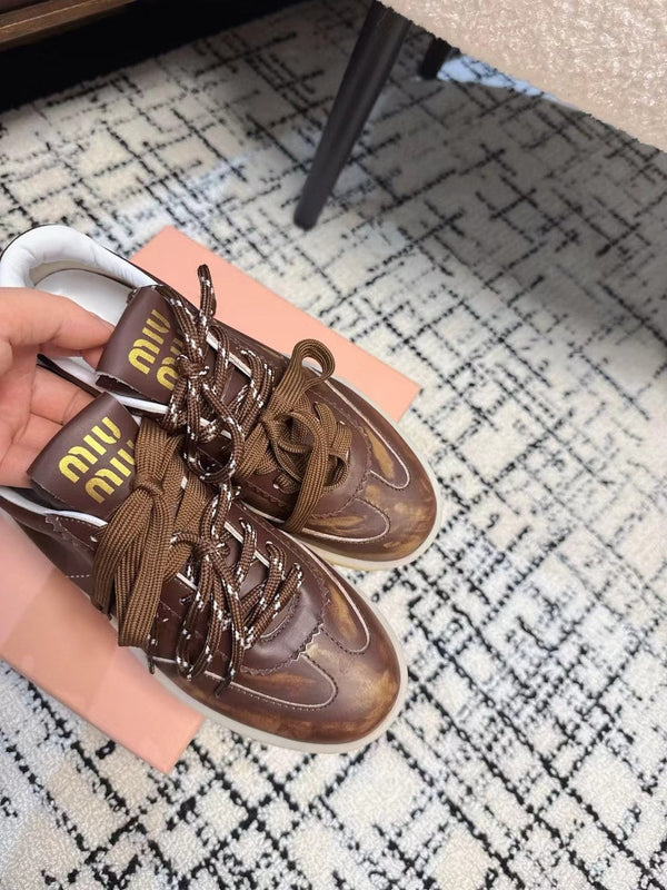 Sneakers Miu Balance in pelle marrone scuro