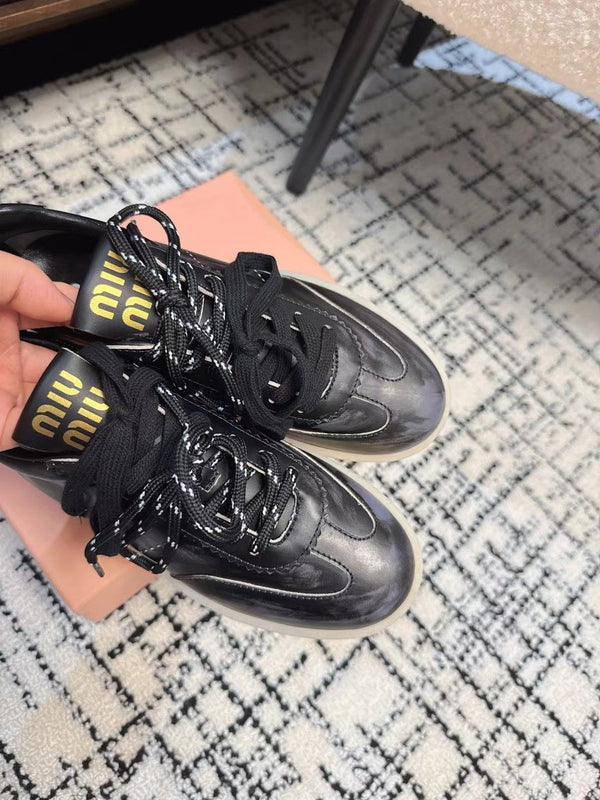 Miu Balance Sneakers Black Calfskin