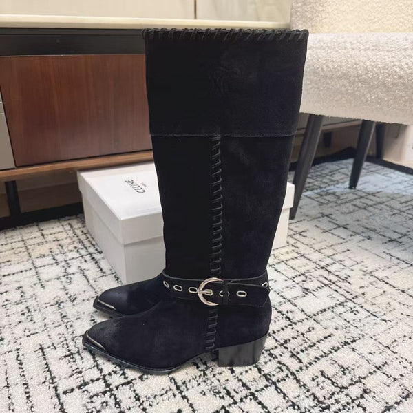 CE 26S Western Buckle Jumping Boots 4.5cm Black Suede 118190