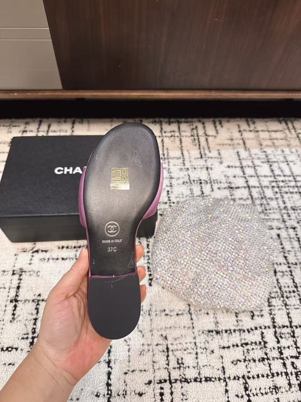 CC Slippers In Lilac Purple Satin Mix Calfskin