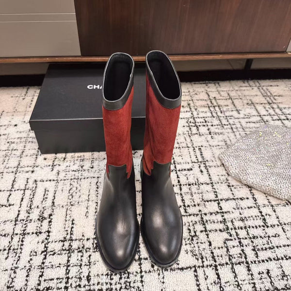 Chanel 25A Winter New Hight Boots Black Red Cowhide 393517