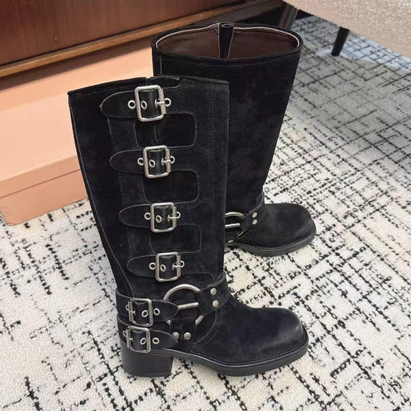 Miu 2026 Buckle-Detail Boots Suede Calfskin 952182
