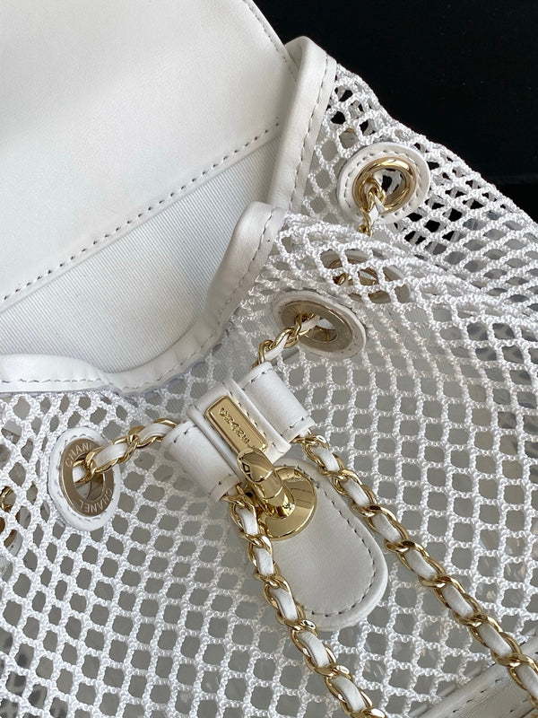 cc 25S Backpack 25cm White Mesh Calfskin
