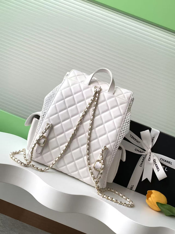 cc 25S Backpack 31cm White Mesh Calfskin