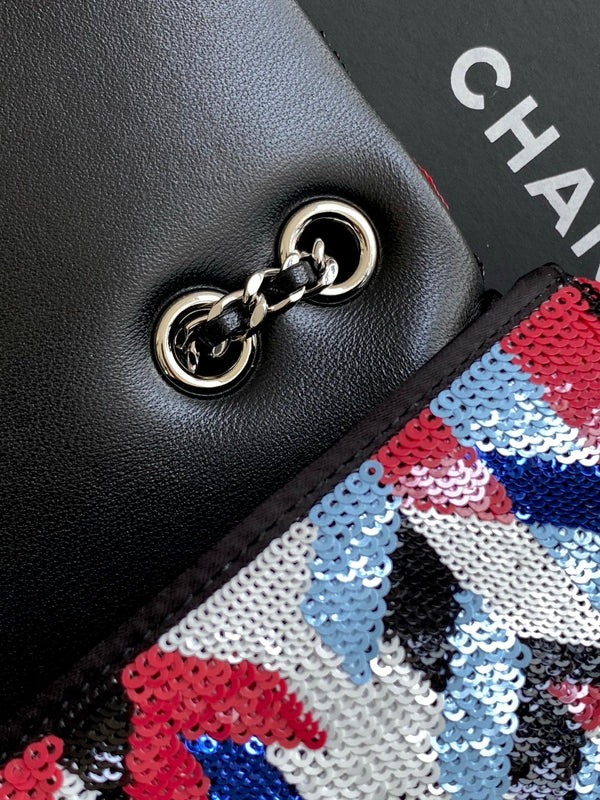 cc 25S Borsa con patta 21 cm Multicolor Chevron Sequin