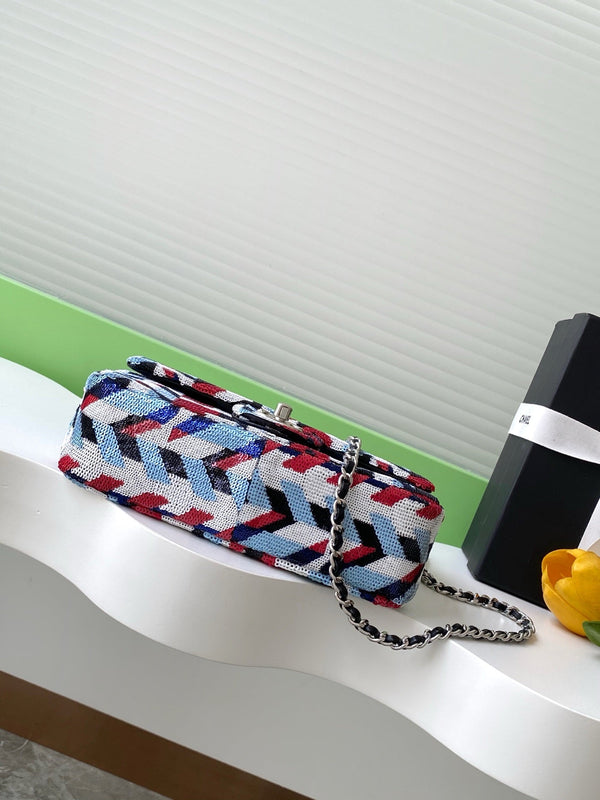 cc 25S Borsa con patta 21 cm Multicolor Chevron Sequin